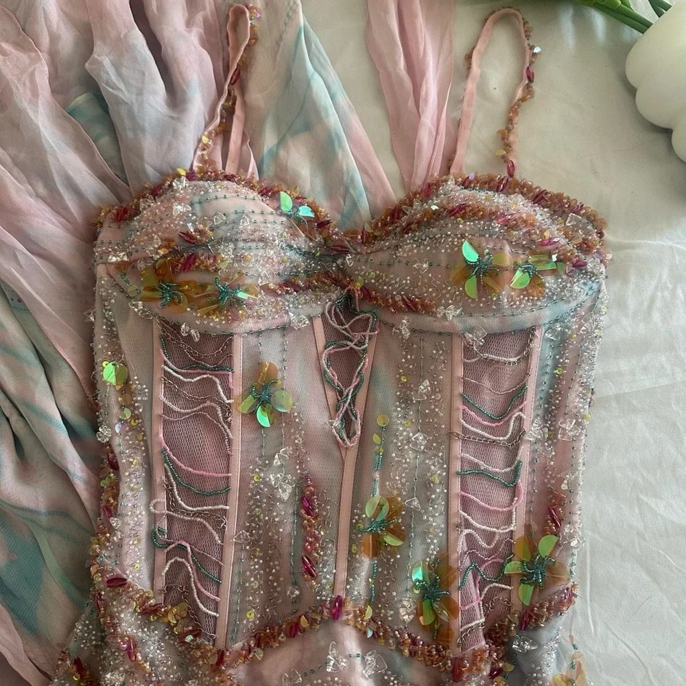 Ethereal Vintage Mermaid corset Beaded Prom Dress - Picture 5 of 8